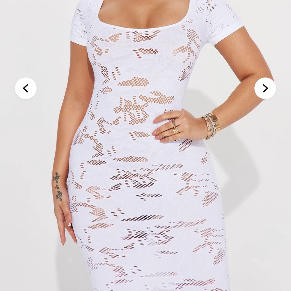 Fashion Nova White Lace Bodycon Maxi Dress Size S/M - Picture 3 of 12
